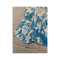 Blue White Floral Halter Mini Dress with Sequin Lace Applique