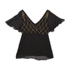 Black Silk Sequin Embellished Flutter Sleeve Blouse
