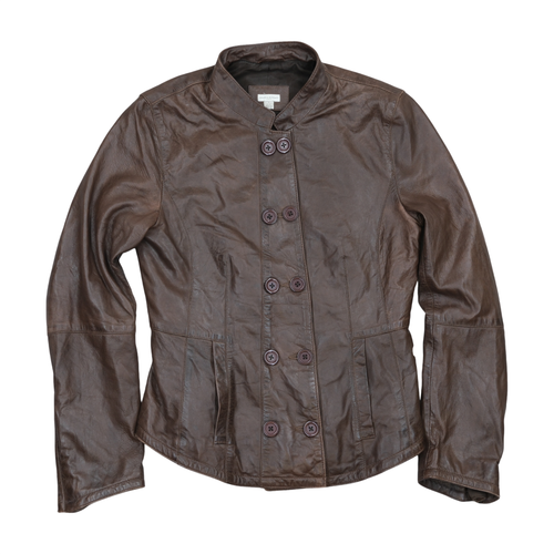 Edina Ronay London Brown Leather Double-Breasted Jacket (L/UK14)