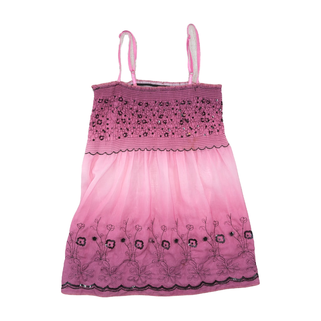 Pink Sequin Embroidered Floral Tank Top