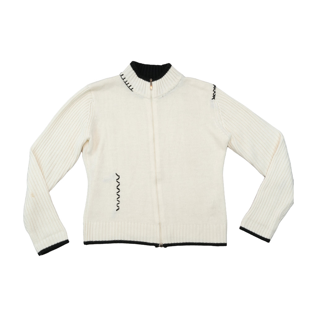 Z&D Fashion Contrast Stitch Full Zip Wool Sweater