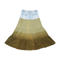 Here + There Denim Yoke Tiered Cotton Maxi Skirt