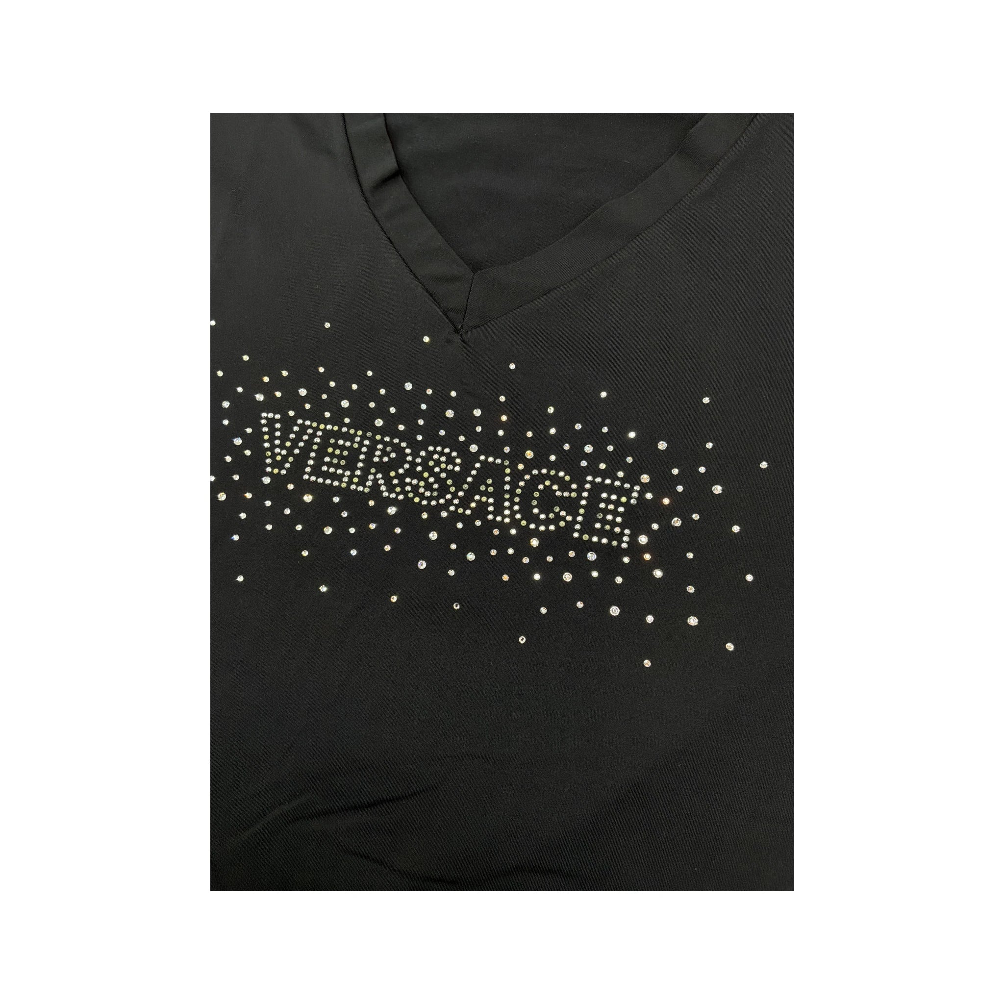 T-shirt Versace de Manga Comprida com decote em V e logótipo em strass