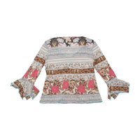 Max-w Floral Stripe Crochet Trim Bell Sleeve Blouse (repriced)