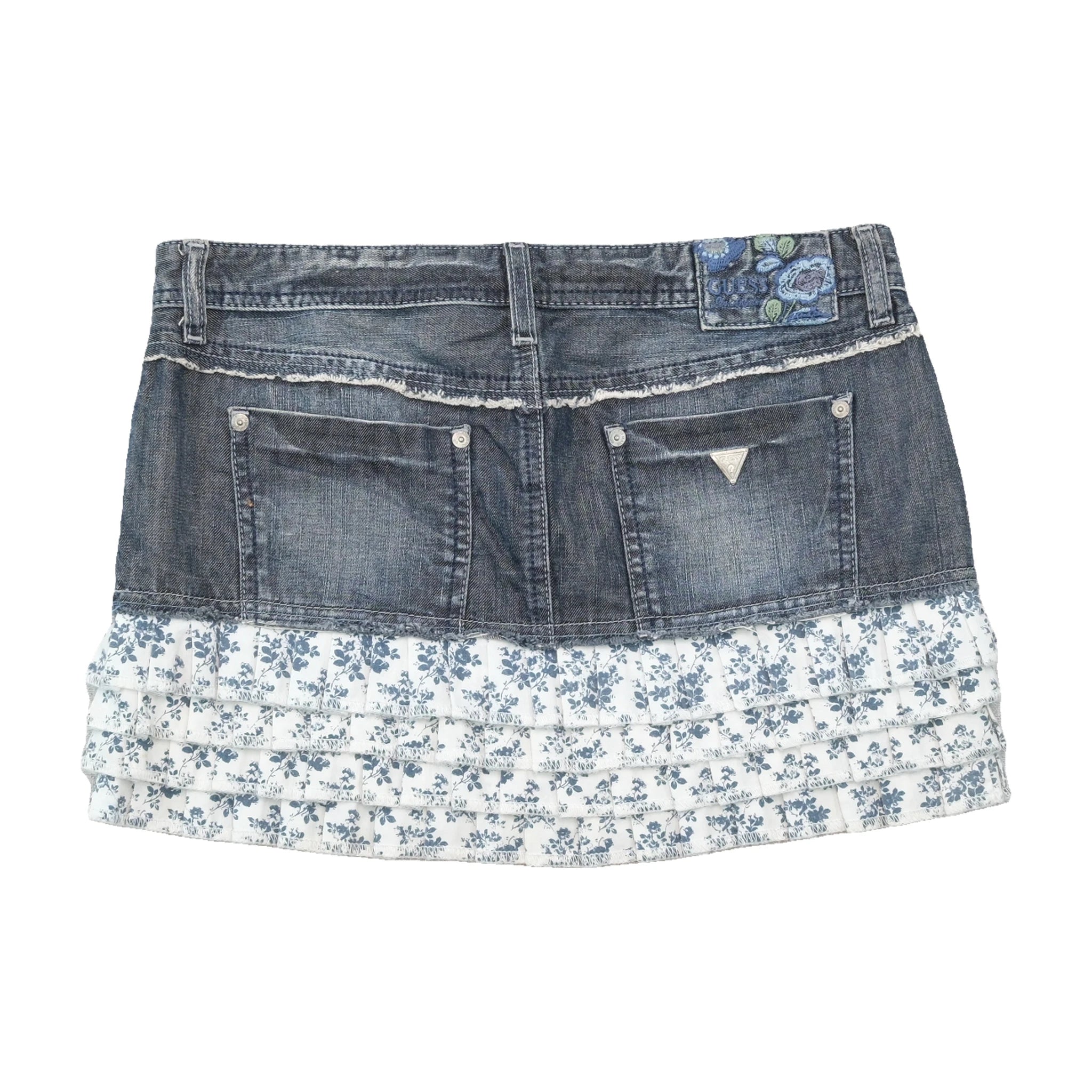 Guess Y2K Floral Ruffle Denim Mini Skirt
