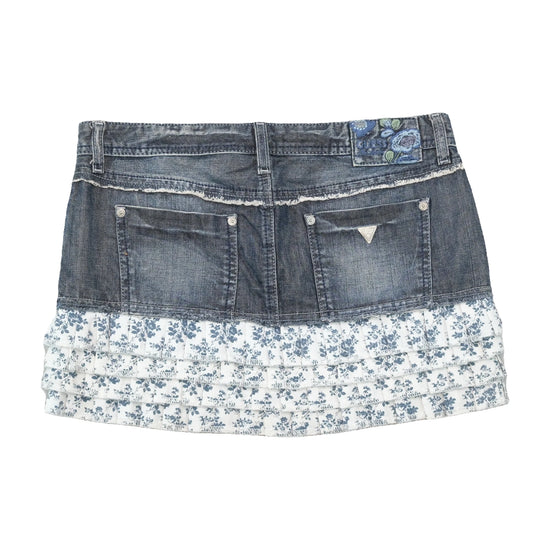 Guess Y2K Floral Ruffle Denim Mini Skirt