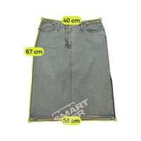 Kookai Light Wash Denim Midi Skirt with Raw Frayed Hem