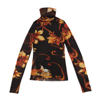 Y2K Sheer Mesh Floral Rhinestone Turtleneck Shirt