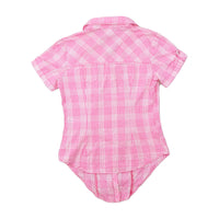 Women’s Pink Gingham Cotton Short-Sleeve Button-Up Shirt with Tie Front