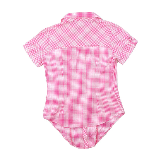 Camisa Camaieu em algodão rosa com xadrez Vichy de Manga curta com Nó à Frente