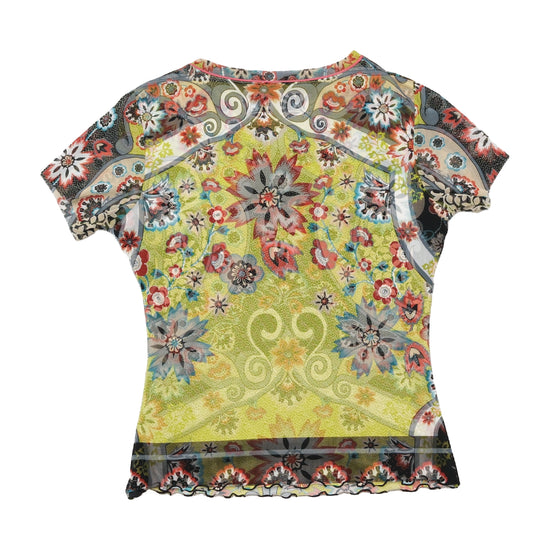 ANAC Y2K Floral Mesh Surplice Blouse