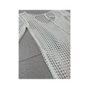Vintage Open-Knit Grid Pattern Long-Sleeve Midi Dress