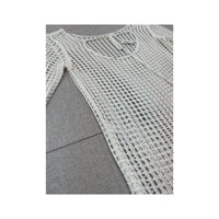 Vintage Open-Knit Grid Pattern Long-Sleeve Midi Dress