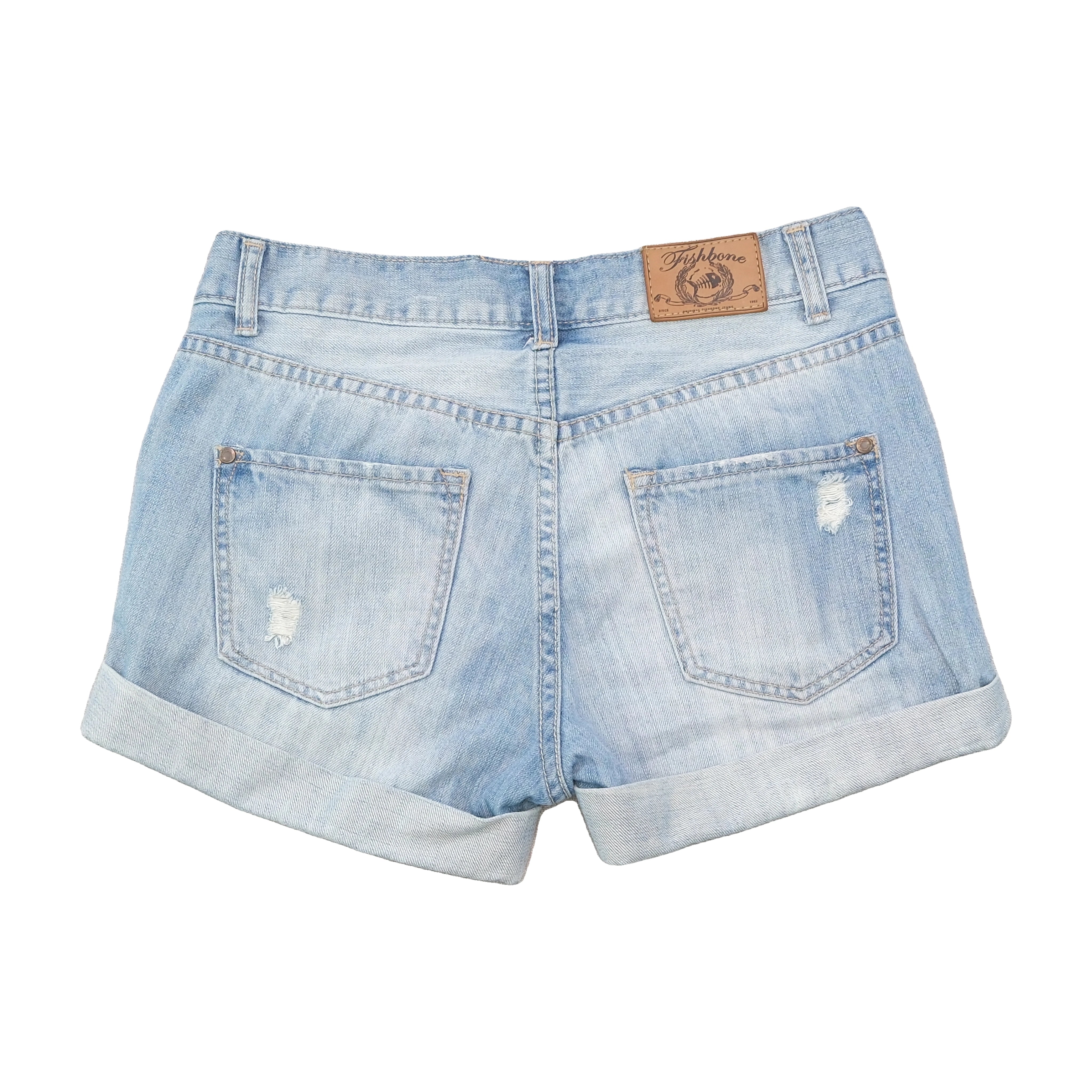 Fishbone Distressed Cuffed Denim Shorts