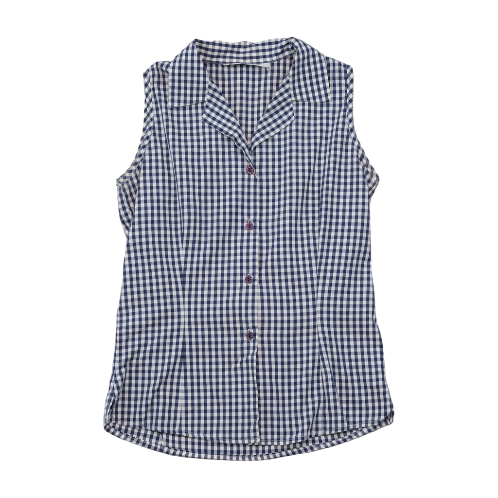 Blue e gcs Vintage Navy White Gingham Cotton Sleeveless Blouse