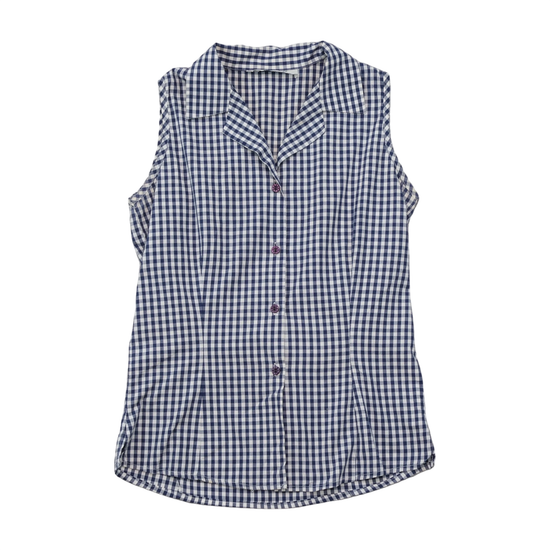 Blusa Blue Eyes vintage sem mangas em algodão com xadrez Vichy Azul-marinho e branco
