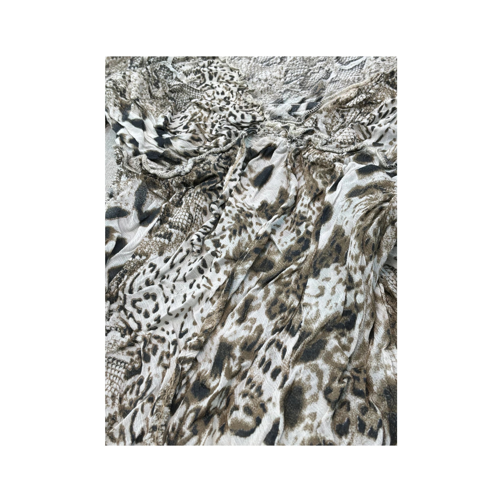 NATURAL B Animal Print Sheer Ruffle Trim Blouse