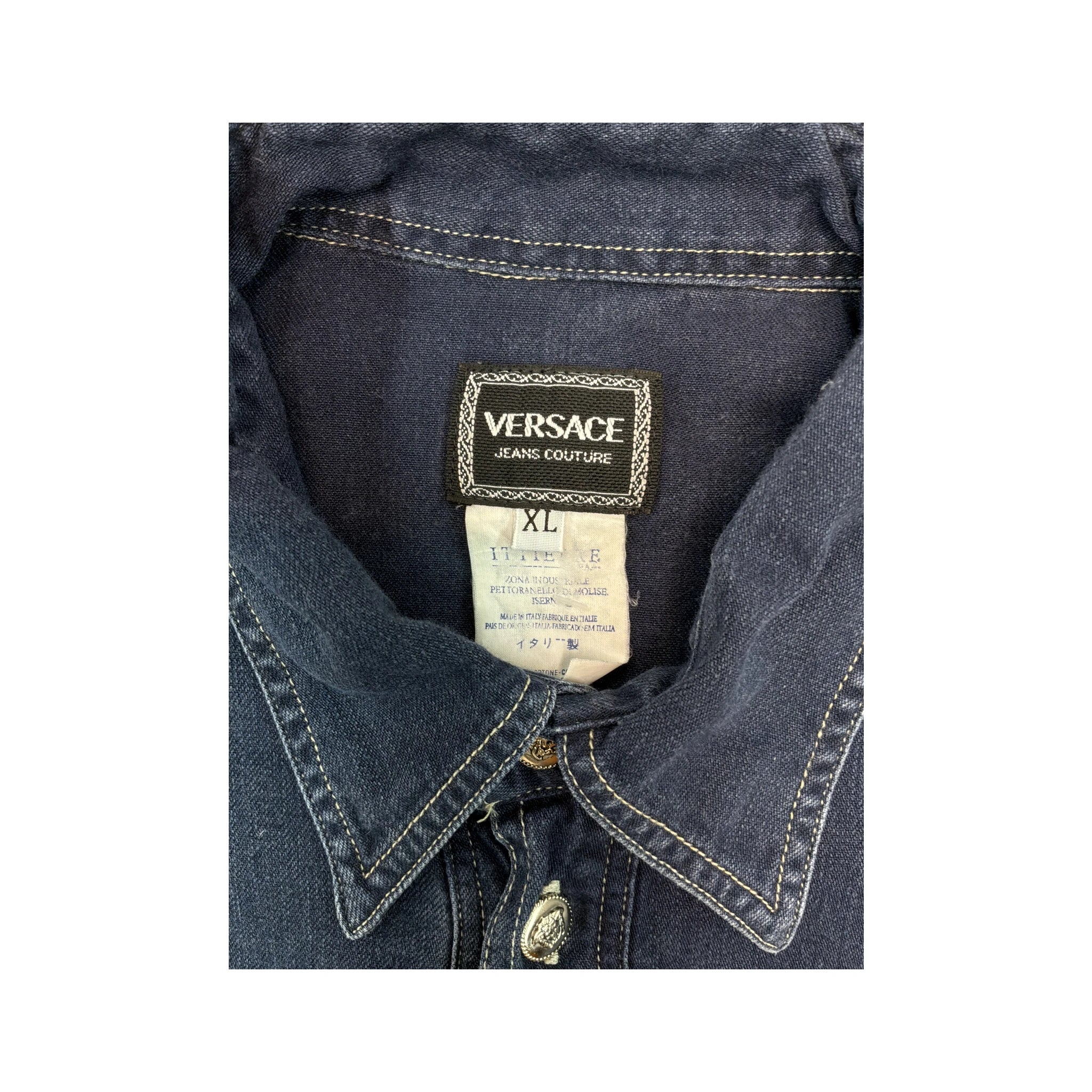 Versace Blue Denim Western Button Up Shirt