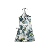 White Abstract Floral Halter Mini Dress with Ruched Bust