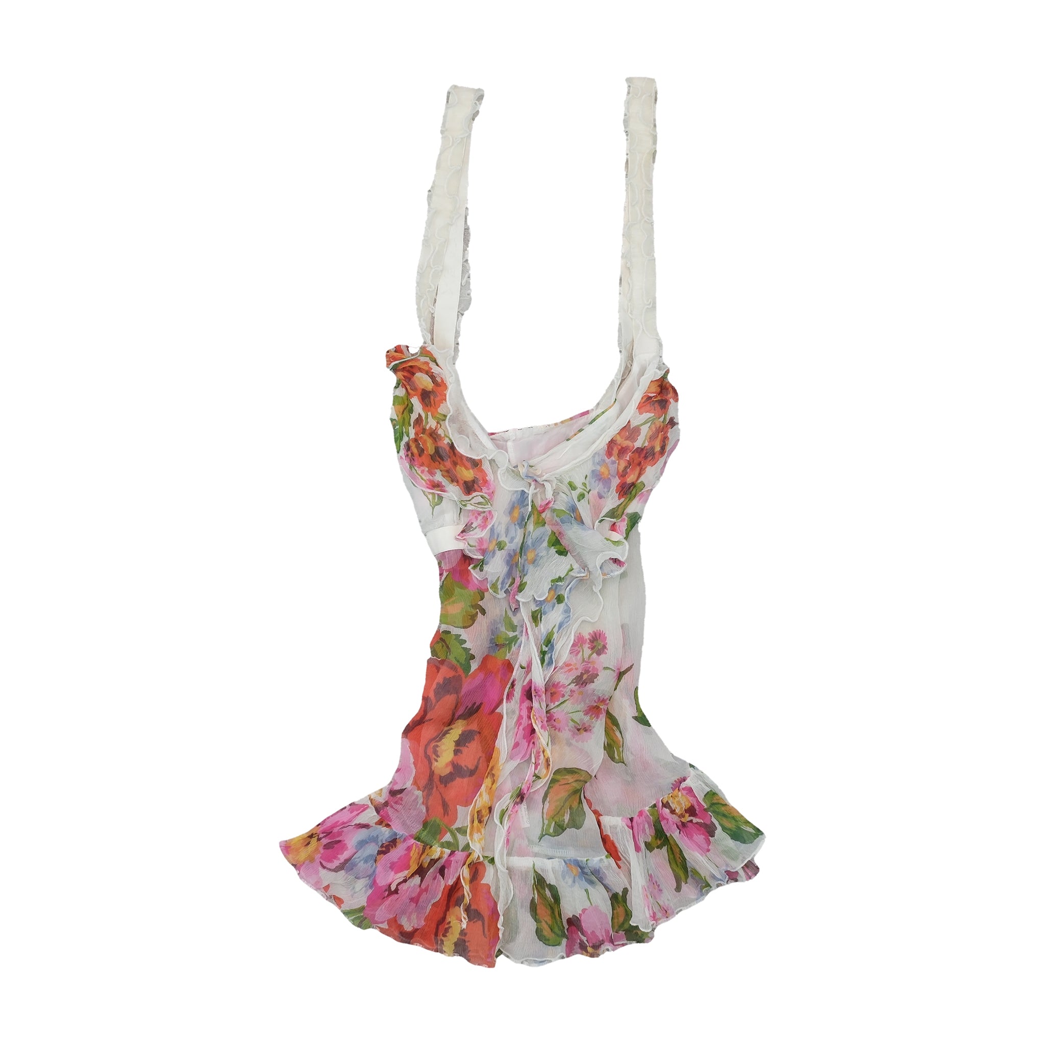XS Milano Floral Ruffle Sheer Tank Top