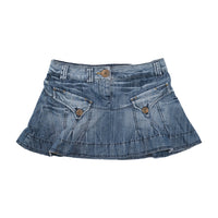 Miss Sixty Denim Mini Skirt with Flap Pockets and Clover Appliqué