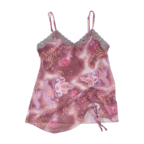 Y2K Paisley Beaded Lace Trim Sheer Tank Top