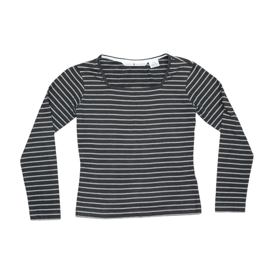 Top Tommy Hilfiger de Manga Comprida às riscas pretas e brancas