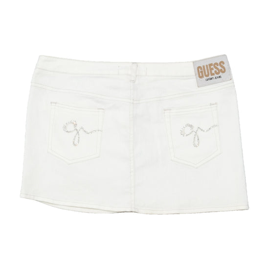 Guess White Cotton Stretch Denim Rhinestone Mini Skirt