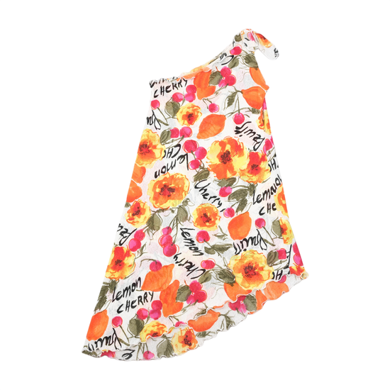 One Shoulder Fruit Floral Mesh Dress