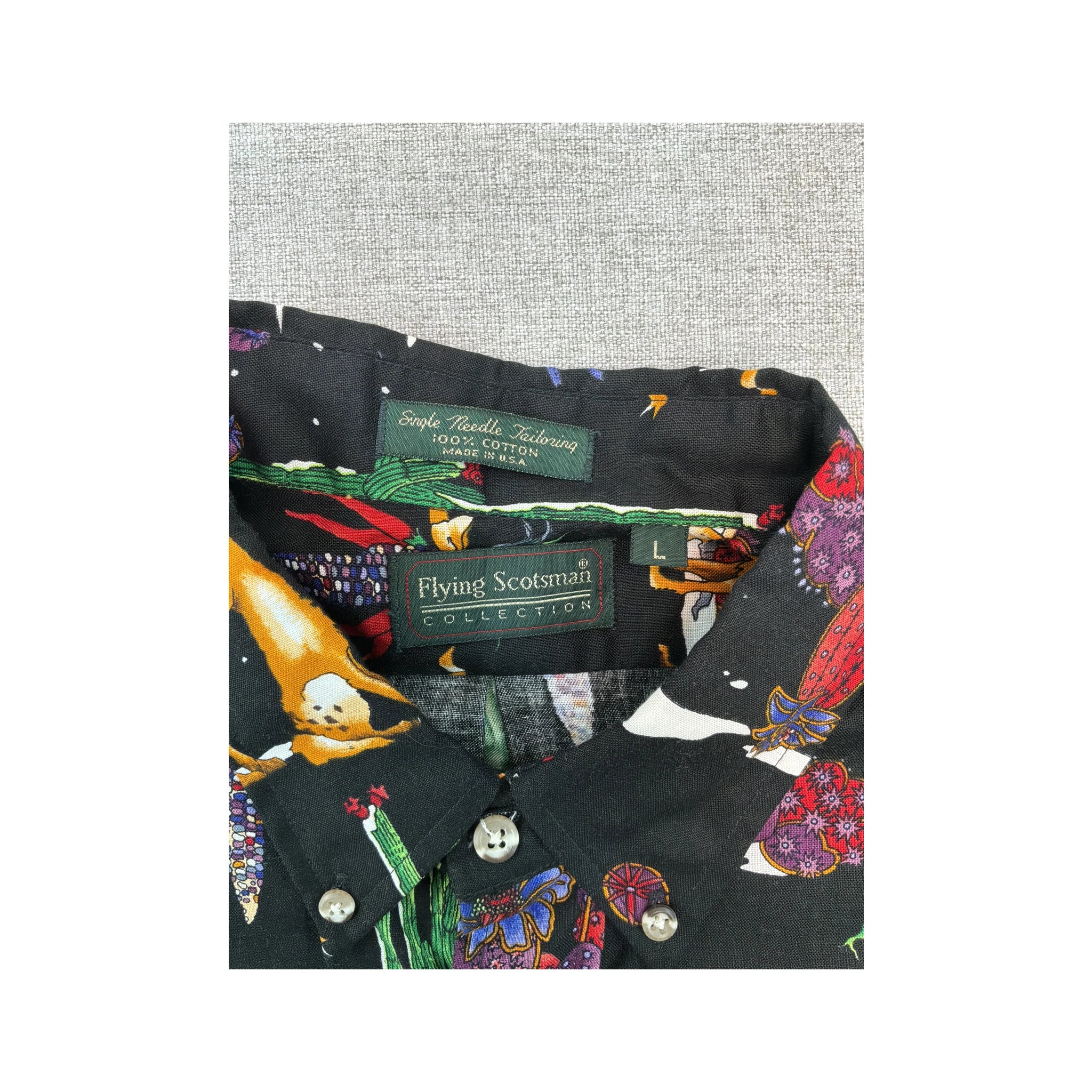 Flying Scotsman Collection Vintage Southwestern Coyote Print Cotton Button Up Shirt