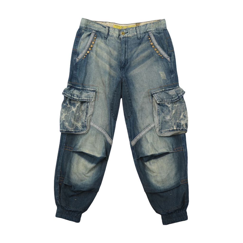 Studded Washed Denim Cargo Jeans