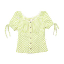 Blusa Camponesa Birkhahn Mode em xadrez Vichy com Acabamento em renda