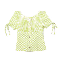 Blusa Camponesa Birkhahn Mode em xadrez Vichy com Acabamento em renda