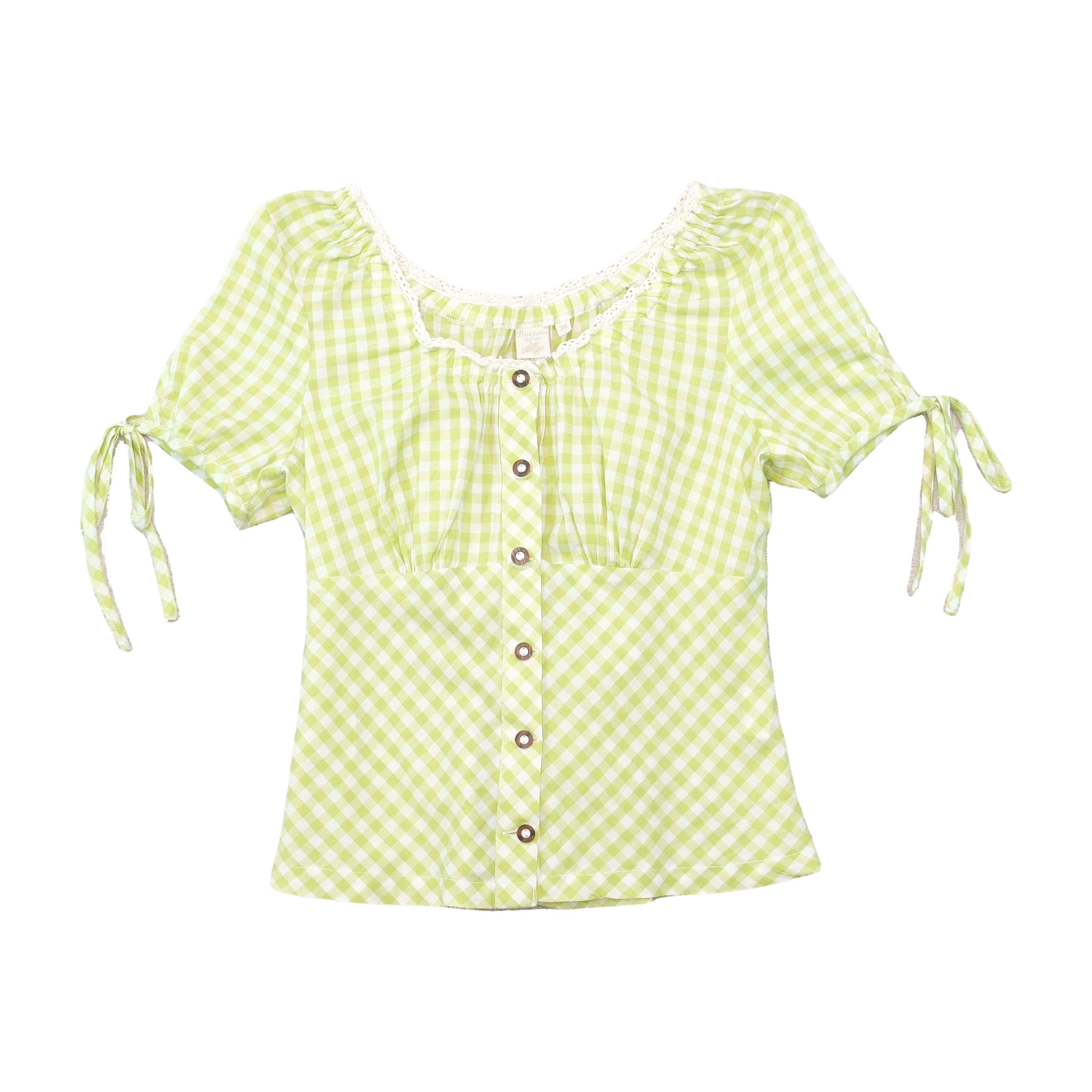 Blusa Camponesa Birkhahn Mode em xadrez Vichy com Acabamento em renda