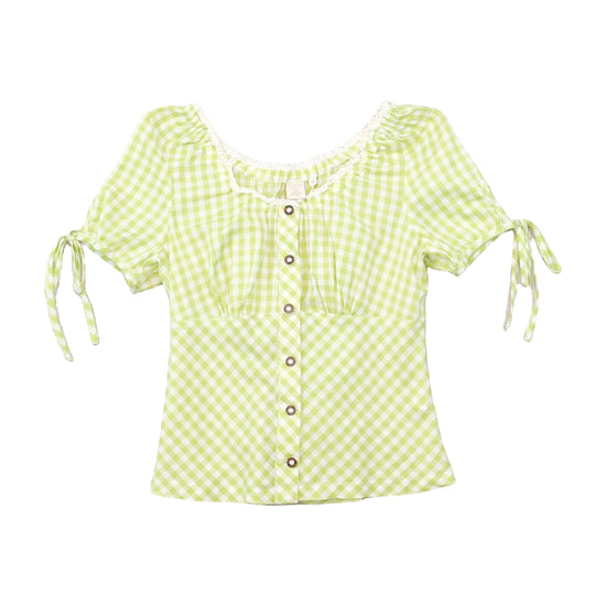 Blusa Camponesa Birkhahn Mode em xadrez Vichy com Acabamento em renda