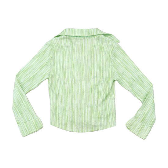 Vintage Textured Green Stripe Button Up Shirt