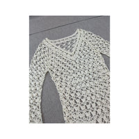 Open Knit Crochet V-Neck Sweater