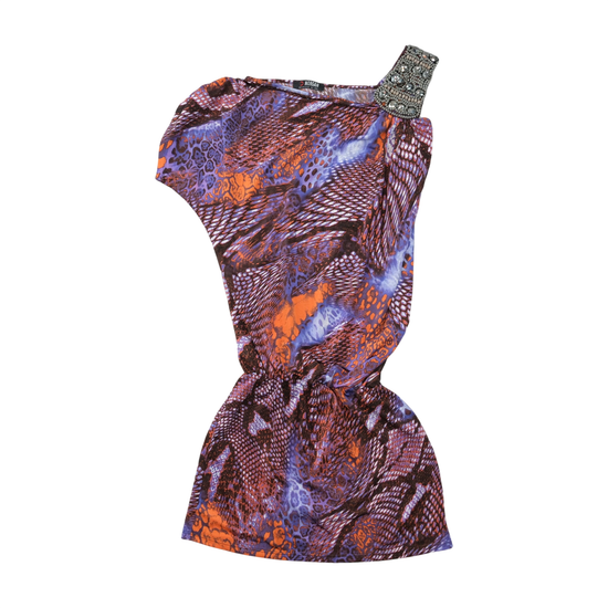 Morgan de Toi One-Shoulder Beaded Strap Animal Print Dress