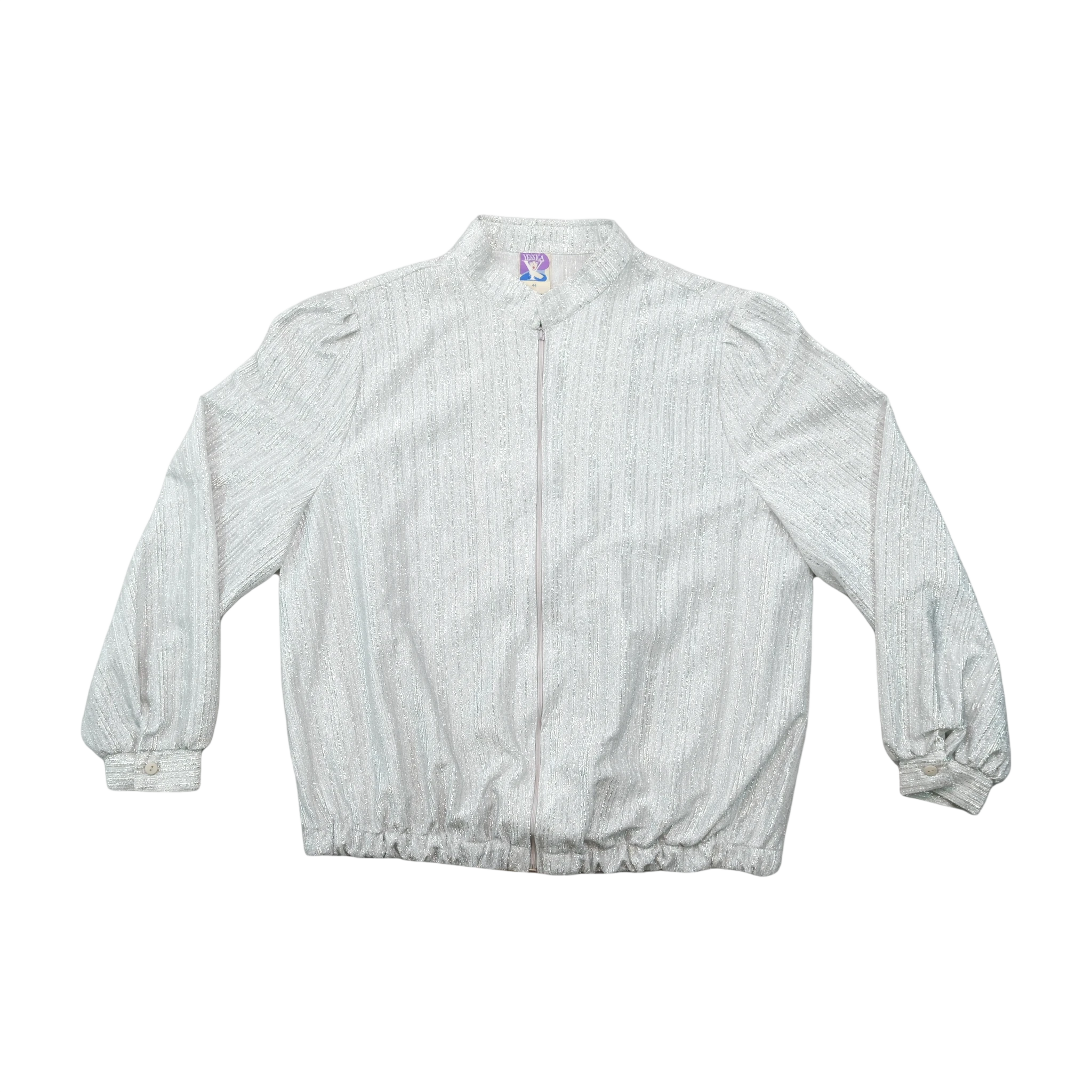 Yesica Vintage Metallic Silver Textured Zip-Front Jacket