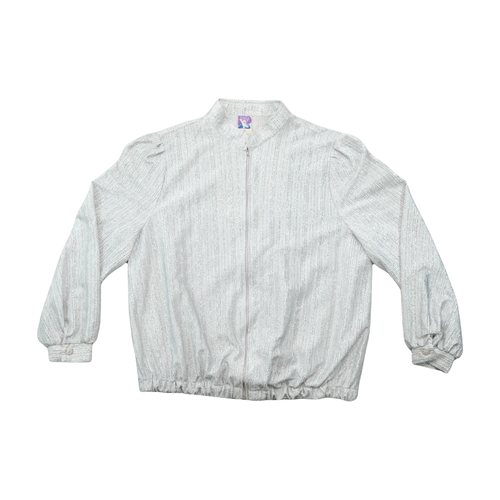 Yesica Vintage Metallic Silver Textured Zip-Front Jacket