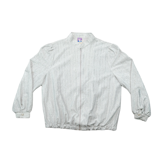 Vintage Metallic Silver Textured Zip-Front Jacket