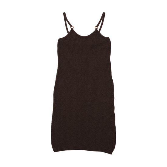 Mini vestido de malha vintage castanho com alças