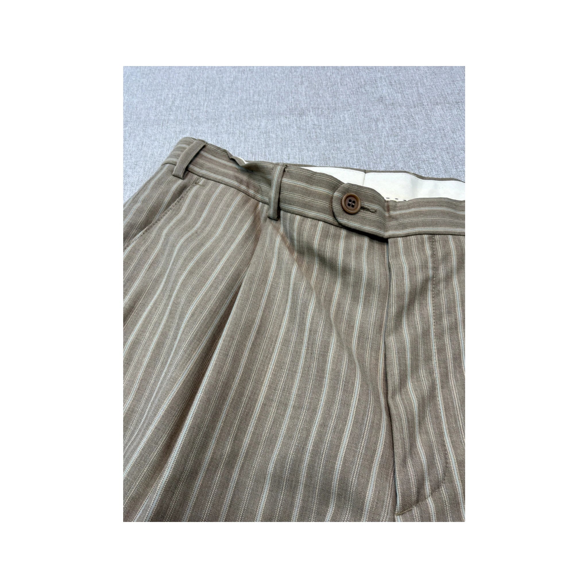 Carlo Santi Vintage Virgin Wool Beige Pinstripe Tailored Pants