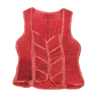Vintage Red Patchwork Stitch Sleeveless Jacket