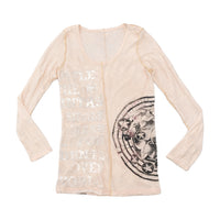 Sheer Distressed Graphic Long Sleeve T-shirt