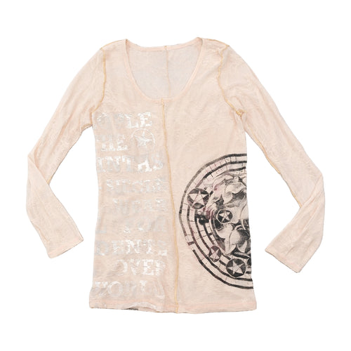 Sheer Distressed Graphic Long Sleeve T-shirt