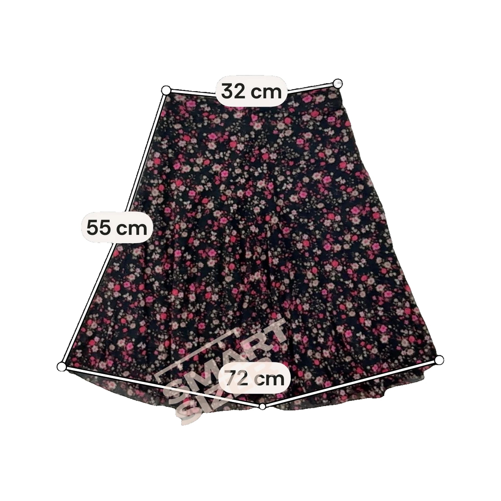 Black Floral A-Line Midi Skirt
