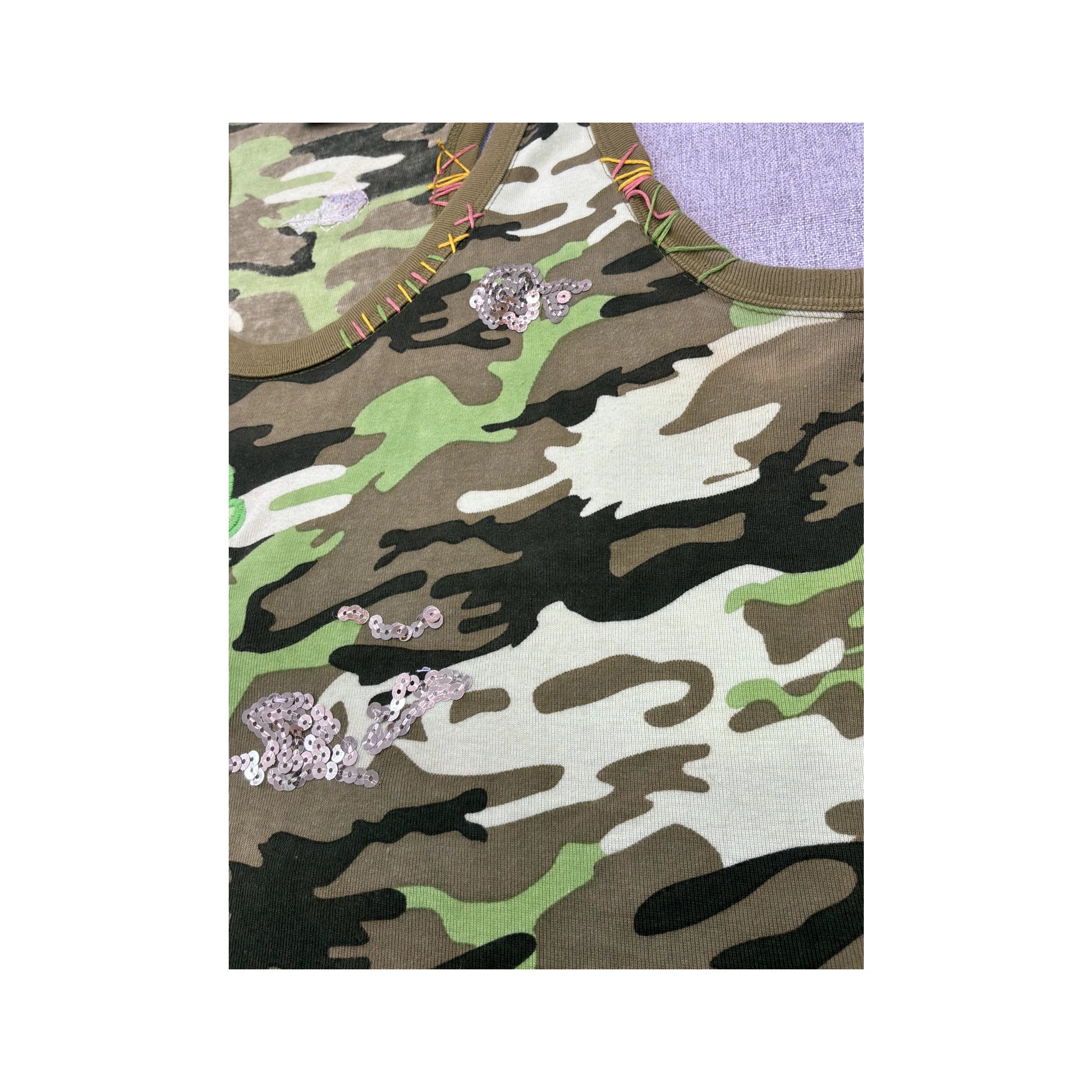 Plus Minus Camouflage Embroidered Sequin Cotton Tank Top