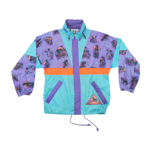 JEANTEX Vintage 80s Cycling Print Colorblock Jacket