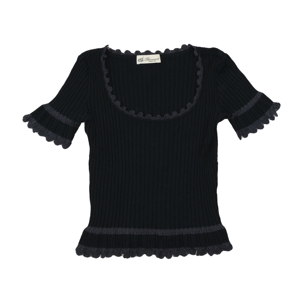 Blumarine Ribbed Ruffle Trim Sweater